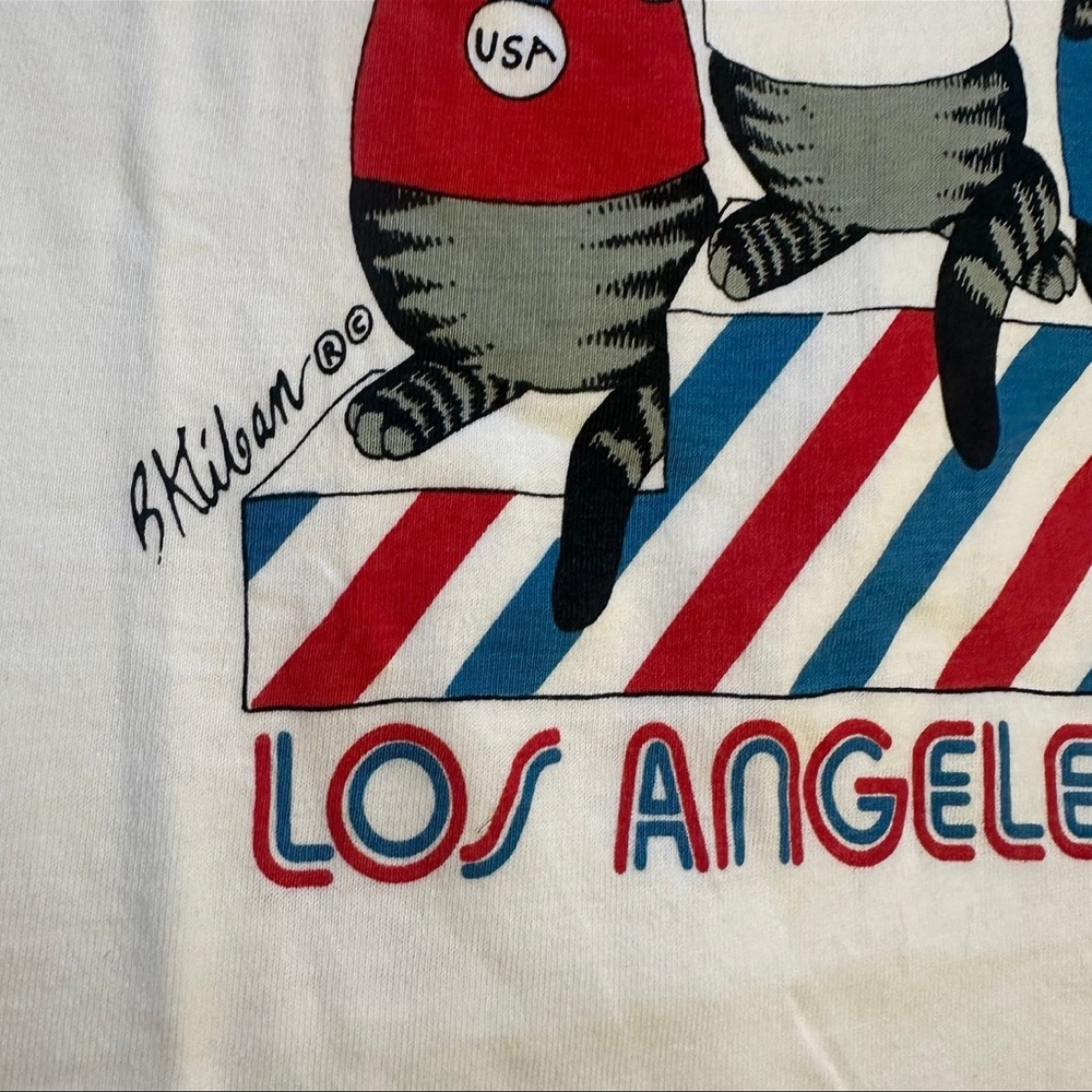 Vintage 80s Crazy Shirts B. Kilban Los Angeles 1984 Olympics Cat T-Shirt Small - Picture 4 of 12